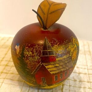Wood Apple Painted wirh school house folk art